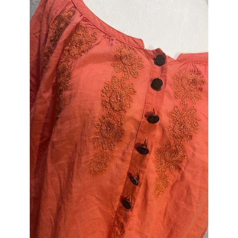 NINE WEST Women L Pink Short Sleeve Top Embroidered Pleated Boho Peasant Hippie - Picture 2 of 11